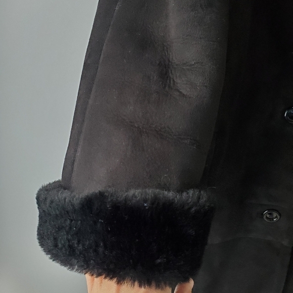 Vintage Black Leather Attic Shearling sheepskin Coat - Picture 5 of 16